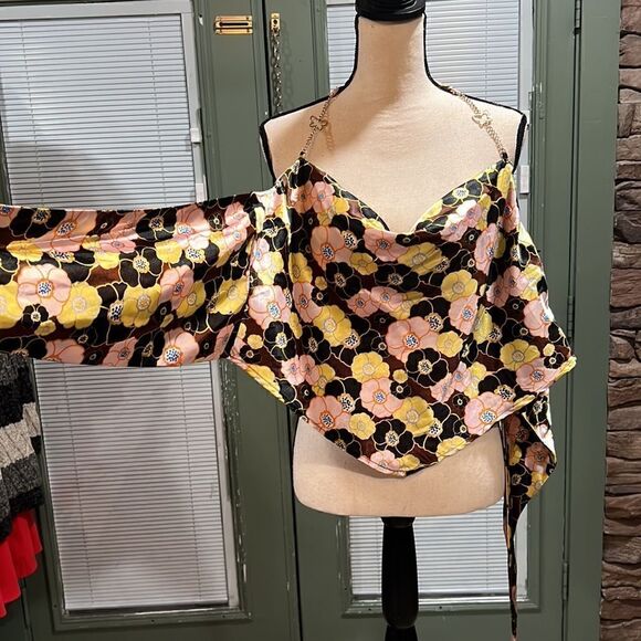 192. Y2K Rue21 Funky Flower bandana top butterfly metal chain halter Size XL NWT - Picture 4 of 4